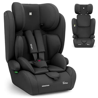 KikkaBoo i-PASS Seggiolino auto 9-36 kg ohne ISOFIX, Gruppo 1 2 3 per bambini da 15 mesi a 12 anni, i-Size, altezza 76-150 cm, poggiatesta regolabile a 13 posizioni, Nero