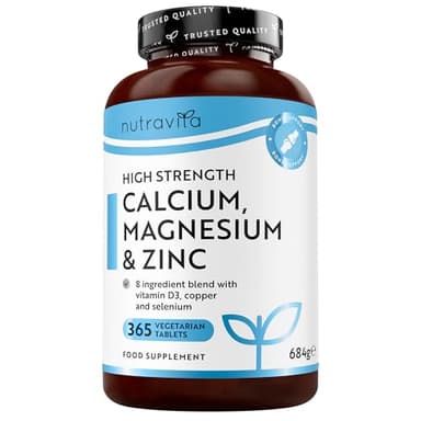 Nutravita Calcio Magnesio Zinco e Vitamina D3-365 Compresse Vegetariane - Integratore Calcio, Magnesio e Zinco, con Vitamina D ad Alto Dosaggio - Integratore per le Ossa, Denti & Articolazioni
