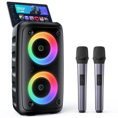 Heebuke - Karaoke, altoparlante Bluetooth portatile, con 2 microfoni wireless, sistema PA per adulti e bambini con luci, professionale