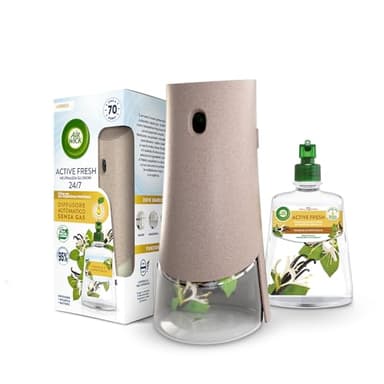 Airwick Active Fresh Deodorante per Ambienti, Confezione con 1 Diffusore Automatico senza gas, 1 Ricarica alla Fragranza Vaniglia e Caprifoglio 228ml, 2 Pile AA, Neutralizza Odori 24/7