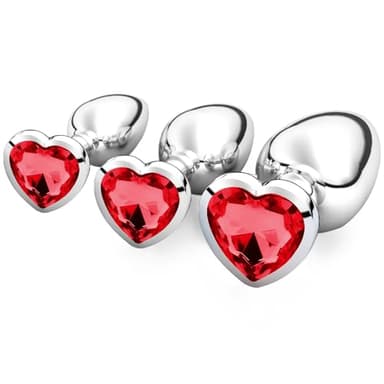 3 Pezzi Anal Butt Plug,S+ M+ L Set Sex Toy,con Lusso Cuore Forma diamante di per uomo donna Principianti Giocattoli del Sesso (rosso)