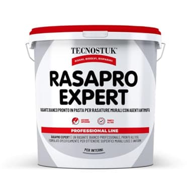 TECNOSTUK RasaPro Expert – Rasante Bianco in Pasta con Agenti Antimuffa per Rasature Murali – Liscia, Adesiva e Pronta all’Uso (5 Litri)
