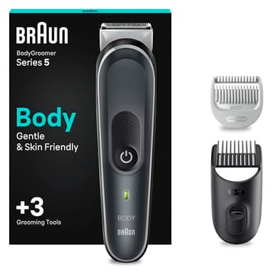 Braun Body Groomer 5 Rasoio Elettrico Corpo Uomo, Depilazione Uomo, Accessori Inclusi, lama in Metallo, Ideale per Aree Sensibili, Gambe, Petto e Ascelle, Idea Regalo, BG5350 Grigio e Bianco