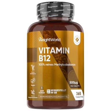 Vitamina B12 500 mcg, 365 Compresse Vegane, 1 Compressa al Giorno da 6mm, (1 Anno di Scorta), B12 Vitamina, Integratore Metilcobalamina Pura, Senza Magnesio Stearato né OGM, Prodotto nel Regno Unito