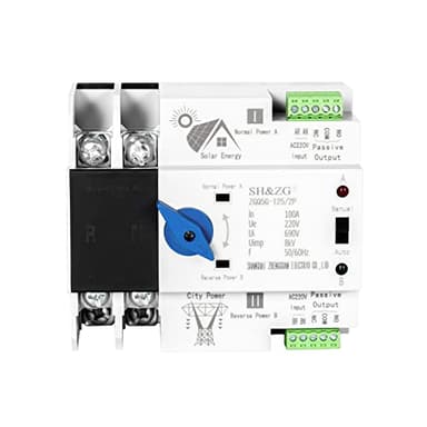Jadeshay ATS Fotovoltaico, Interruttore di Trasferimento Automatico Fotovoltaico a Doppia Alimentazione Interruttore di Alimentazione Ininterrotta 220V, ZGQ5G-2P 100A