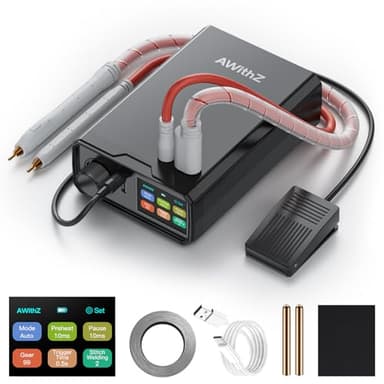Saldatrice a Punti, AWithZ 9000W Saldatrice a Punti per Batteria UK3,1000mAh,funzionamento con manopola rotante, 100 marce, azionamento a pedale, saldatrice a punti da 0,1-0,3mm per la realizzazione
