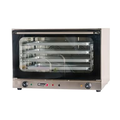 Romux® Forno a convezione elettrico industriale 4 vassoi da 60 x 40 cm | Forno elettrico professionale da tavolo per panetteria - 300 °C e 6400 W | Acciaio inossidabile e porta fredda doppia vetro