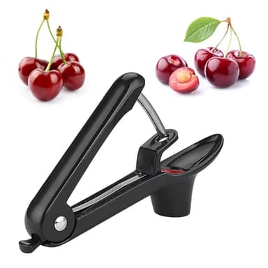 YPYMOD Snocciolatore Ciliegie, con Asta di Acciaio inox e Tazza di Supporto in Silicone Morbido, Per Una Rapida Rimozione Dei Torsoli Di Frutta (Nero)