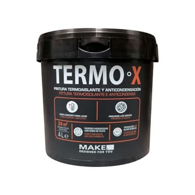 MAKE Termo X | Pittura Termica, Termoisolante, Anti-Condensa, Antimuffa Interni 4 L - 24 m2 - Bianco Isolante Traspirante per Pareti Umide, Bagni, Cucine, con perle di vetro 3M e Ioni d’Argento