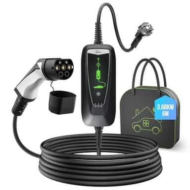 Teskee Caricabatterie EV Tipo 2 Wallbox Stazione di Ricarica Domestica Portatile per Auto EV per Tutti i Veicoli elettrici e Le Auto ibride Plug-in 3,6kW 10/13/16Amp 6 Metri Spina Schuko monofase