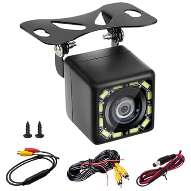 720P Telecamera Retromarcia 12V, IP68 Impermeabile Retrocamera Auto 170° Grandangolare Visioni, Visione Notturna Telecamera Parcheggio con 12 LED per Camper Camion Autobus SUV, 6m Line