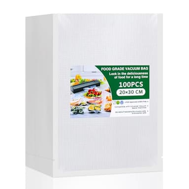 Vinabo Sacchetti Sottovuoto Alimenti 20 x 30 cm 100 Buste, per la Cottura Sottovuoto e la Conservazione Degli Alimenti, Buste Sottovuoto Goffrate Adatto a Tutte le Macchine Sottovuoto