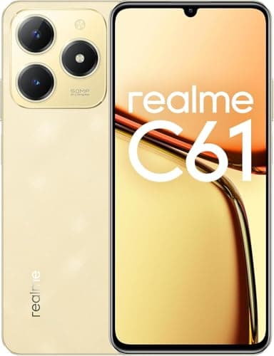 realme C61 Smartphone 4G, 6+128GB, Batteria da 5000mAh, Display Eye Comfort da 90Hz, Potente Chipset Octa-core, Fotocamera AI da 50MP, Motore di Aumento AI, Oro Scintillante (senza adattatore)
