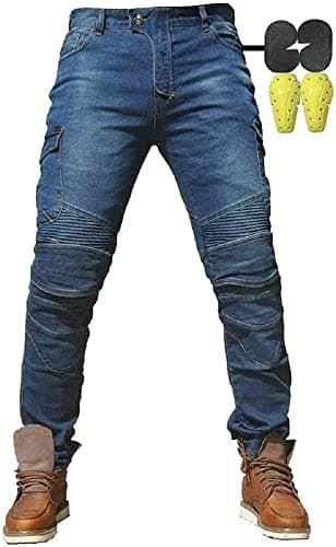 CBBI-WCCI Uomo Moto Biker Jeans Rinforzato Protezione Pantaloni Linning Includono Armature Motorcycle Pants (L= 32W / 32L, Blu)