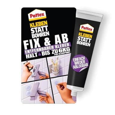Pattex Kleben statt Bohren Fix & Ab, Montaggio Rimovibile, murale fortemente mensole e Supporti a Parete, Adesivo Forte Che regge Fino a 6 kg, Tubo da 44 g, PVC, Translucent