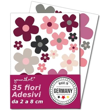 younikat adesivi fiori | 35 pezzi | adesivi per valigia, bicicletta, cucina, bagno e veicolo | resistenti alle intemperie | kfz286