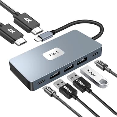 Hub USB C, 7 in 1 Docking Station USB C 2 * 4K@30Hz HDMI PD 100W Charge,3*USB 3.0 5Gbps Multi Data Ports Dock USB-C, Multiport Adattatore per PC/MacBook/iPad/Surface/DELL/HP/Steam Deck/iPhone/Samsung