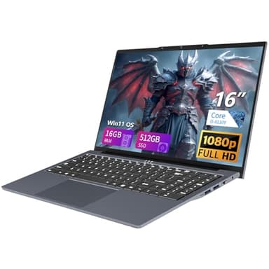 Notebook 16 Pollici, Core i5-8210Y CPU, Win 11 PC Portatile 16GB RAM 512GB SSD, Laptop Tastiera Retroilluminata, 1920*1080 IPS Full HD Schermo, (Mini-HDMI+USB3.0+Type-C+Webcan+WIFI5+5800Mah Battery)