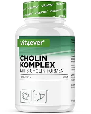 Complesso di colina con 3 forme di colina - 120 capsule - Bitartrato, citicolina e fosfatidilcolina in una combinazione sinergica - Senza additivi - Vegan