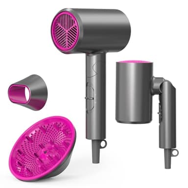 1800W Asciugacapelli Ionico Phone per Capelli Professionale Ioni AC Motore Phon Capelli con 2 Impostazioni di Calore, Tasto Aria Fredda con 1 Diffusore e 1 Concentratori per （Grigio）