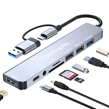 Oblinple Hub USB 3.0 8 in 2, Adattatore Type C Multiporta, Multiport Lettore di Schede SD TF, USB 2.0 Tipo C Porte, 3.5mm Audio Jack, Docking Station Multi per MacBook Air Pro iPad PC Smartphone