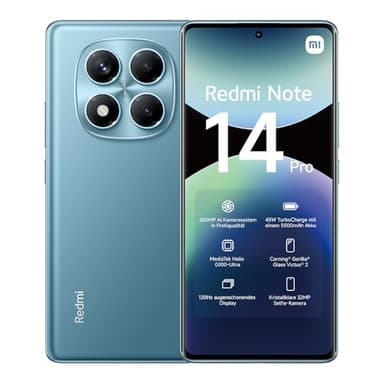 XIAOMI Smartphone Redmi Note 14 Pro, 8+256GB, fotocamera AI di livello professionale da 200MP, batteria da 5500mAh, fotocamera selfie da 32MP, funzionalità AI (caricabatterie non incluso), Blu