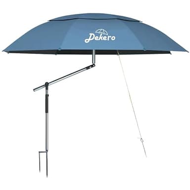 Dekero - Ombrello da Spiaggia, 2,4 m Antivento, Protezione dai Raggi UV, con Ancoraggio a Sabbia, palo inclinabile in Alluminio, Borsa da Trasporto per Spiaggia, Patio, Giardino, Pesca all'aperto
