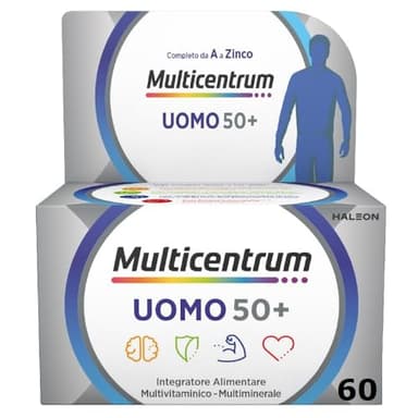 Multicentrum Uomo 50+ Integratore Alimentare Multivitaminico Completo, con Vitamina D3, Supporto Contro la Stanchezza per Uomini oltre 50 anni, 60 Compresse