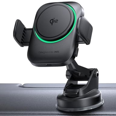 INIU Caricatore Wireless Auto Qi2 15W, Ricarica Rapida Wireless Ultra Magnete, Caricatore Supporto Magnetico Telefono Auto con Gancio Metallo Mani Libere per iPhone 16 15 14 Pro Max Galaxy Samsung S24