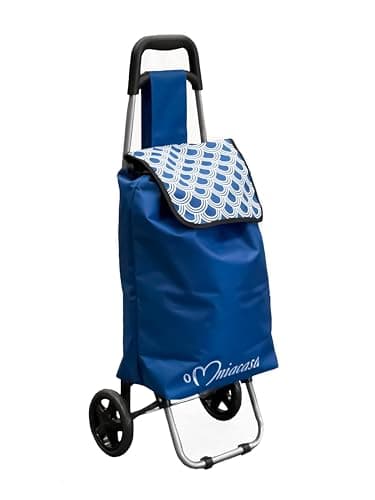 Omniacasa Carrello Spesa Pieghevole Leggero Con 2 Ruote Grandi | 20 kg Di Carico e 35lt Di Capacità | Colore Blu | Per La Spesa Quotidiana | Maniglie Antiscivolo E Tasca Per Oggetti