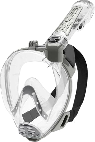Cressi Duke Full Face Mask, Maschera Integrale Grande Visione Snorkel Dry Con Supporto Action Cam Unisex Adulto, Trasparente/Silver, M L