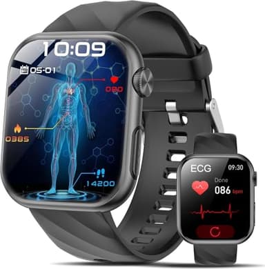 Lgnitek Smartwatch con ECG/𝐆li𝐜𝐞m𝐢𝐚/BMI/Acido Urico/Lipidi/HRV, 1,97" AMOLED Salute Orologio Fitness con Chiamate, 24H Pressione Sanguigna/Sonno/SPO2/Cardiofrequenzimetro,IP68 iOS Android