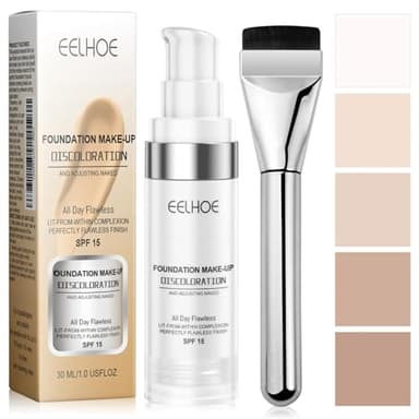 Fondotinta, 30 ml, fondotinta che cambia colore, per pelli mature con SPF15 e pennello, correttore lungo 24H, resistente all'umidità, impermeabile, schiarisce la pelle, il trucco della pelle