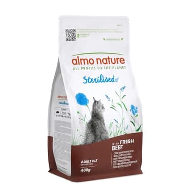 Almo Nature Sterilised - Crocchette Gatto Sterilizzato con Manzo Fresco - A Basso Contenuto di Magnesio e con Fibre per il Controllo del Peso - Sacco da 400g