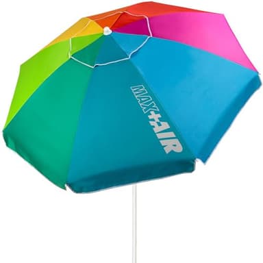 AKTIVE Grande ombrellone da spiaggia, Ø200 cm, antivento, protezione UV 50, multicolore, palo 28-32 mm, palo flessibile, incl. borsa da trasporto, Spiaggia