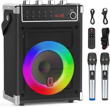 JYX Sistema PA Audio con 2 Microfoni, Cassa Karaoke Professionale Ricaricabile Bluetooth Altoparlante Amplificato Portatile Impianto Karaoke Supporto TWS, AUX in, radio FM, REC,TF