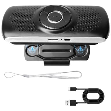 GOMETY Vivavoce Auto 5.0 Bluetooth con Clip Microfono Integrato Altoparlante TF Slot per Scheda GPS Musica Telefono Riconnessione Automatica Supporto Siri Google Assistant