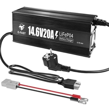 YIFASITE Caricatore LiFePO4 da 12V 20A Caricatore Litio da 14.6V con Indicatore di Connettore Anderson, per Batteria LiFePO4 Deep Cycle, Auto, Camion