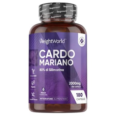 Cardo Mariano Vegano, 80% di Silimarina, 1 Capsula al Giorno da 2000 mg, 6 Mesi di Scorta, Estratto 40:1 da Semi di Cardo Mariano, Silybum Marianum (Milk Thistle), Senza Magnesio Stearato né Glutine
