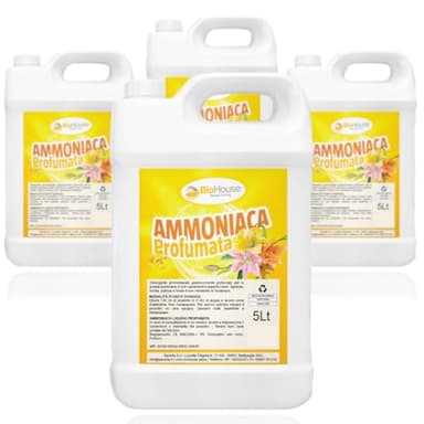 Ammoniaca 5 Litri Ammoniaca Liquida per Pavimenti e Superfici Dure. Sgrassa e Non Necessita Risciacquo Detersivo Pavimenti Profumato (4 Pezzi, Profumata)