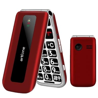 artfone F20 Rosso - Telefono Cellulare per Anziani丨GSM Flip Telefoni Cellulari con Tasti Grandi丨2.4" Display丨Funzione SOS丨Volume Alto丨Doppia SIM丨Batteria da 1300 mAh丨Funzione di orario丨Torcia丨Radio