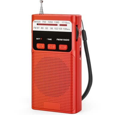 Piccole Radio AM/FM, Mini Radio con Funzione MP3 e Presa per Cuffie, Radio Portatili con Batteria Ricaricabile Integrata, Radio con Clip, Cordino e Funzione Luce.（Rosso）