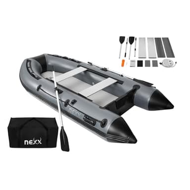 Barca sportiva professionale, gommone per pescatore, NEXX 330 cm con fondo in gomma - Canotto da pesca con borsa da trasporto, grigio chiaro - incl. 2 remi e kit di riparazione