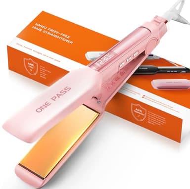 Piastra per Capelli Professionale Faszin, Piastre in Titanio Larghe 42mm con Ioni Negativi, Riscaldamento Rapido 30s, Display Temperatura, 11 Livelli di Temperatura (130-230℃) - Rosa