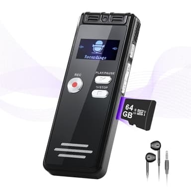 NekSide Registratore Vocale da 64 GB con Playback – Registratore Vocale Digitale Portatile, 3072 Kbps, Ore di Registrazione Audio con Cancellazione del Rumore per Interviste/Lezioni/Riunioni