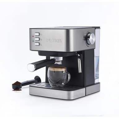 Petra Macchina Espresso Manuale con Montalatte – Compatibile con Caffè Macinato, Pompa Italiana a Pressione da 15 Bar, Serbatoio d'Acqua Rimovibile da 1.6L, Include Portafiltro, 850W, PT6137VDE