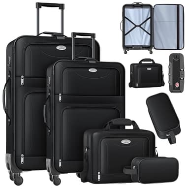 KESSER Set di valigie da viaggio da 4 pezzi | Valigia in tessuto con 3 cifre TSA, ruote a 360° e manico telescopico | Beauty case portatile bagaglio leggero e grande valigia per affari e viaggi, Nero