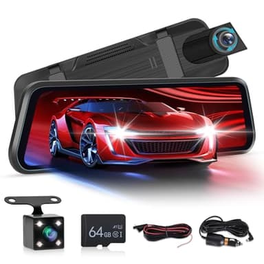 Telecamera per Specchietto Retrovisore con scheda TF da 64G, Touch Screen da 9,66 Pollici 1080P Full HD/Registrazione in Loop/Visione notturna/Compensazione dell'esposizione + Telecamera di Backup