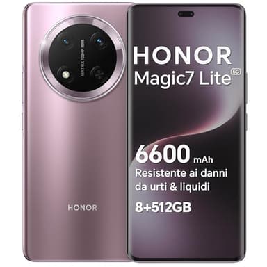 HONOR Magic7 Lite Smartphone 5G Android 14 Dual SIM NFC, 8GB RAM 512GB, 6600 mAh, 6.78 pollici AMOLED Display,Drop/Water/Heat-Resistente,108 MP, esperienza intelligente AI,Titanium Purple