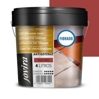 JOVIRA PINTURAS Pittura Impermeabilizzante Antigoccia per Terrazze con Fibra. Evita perdite su tutti i tipi di coperture e terrazze. (4 Litri, Rosso con Fibra)